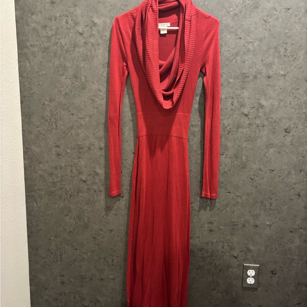 Arden B Red Long Sleeve Cowl Neck Dress